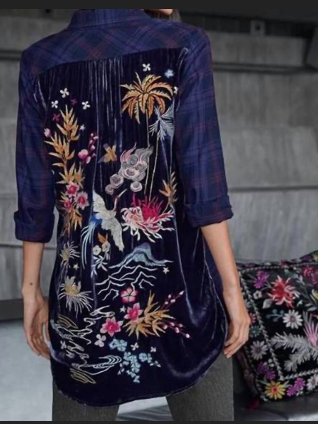 Johnny Was Workshop Emiko Velvet Back Oversized Shirt Xxs